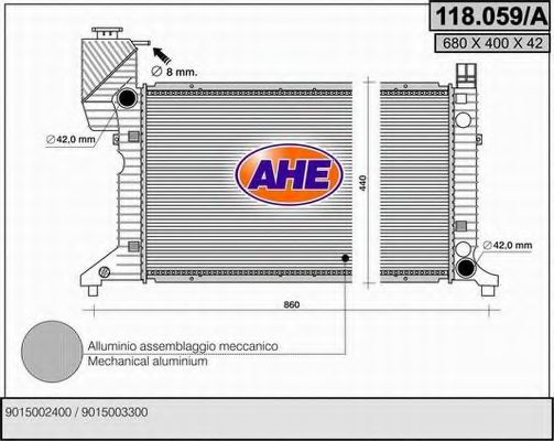 AHE 118059A Радиатор охлаждения двигателя AHE для MERCEDES-BENZ