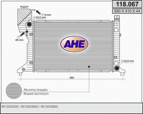 AHE 118067 Радиатор охлаждения двигателя AHE для MERCEDES-BENZ