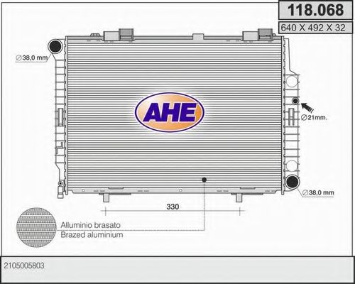 AHE 118068 Радиатор охлаждения двигателя для MERCEDES-BENZ