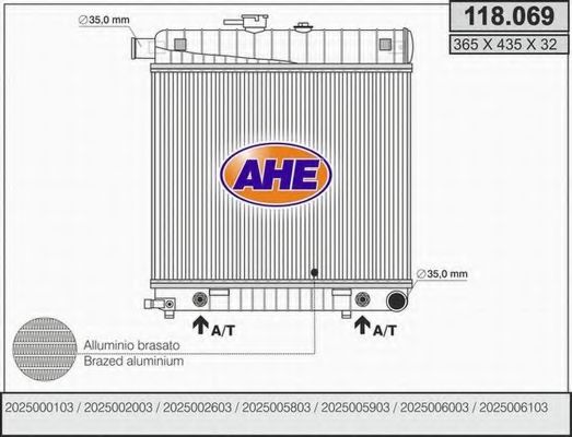 AHE 118069 Радиатор охлаждения двигателя AHE для MERCEDES-BENZ
