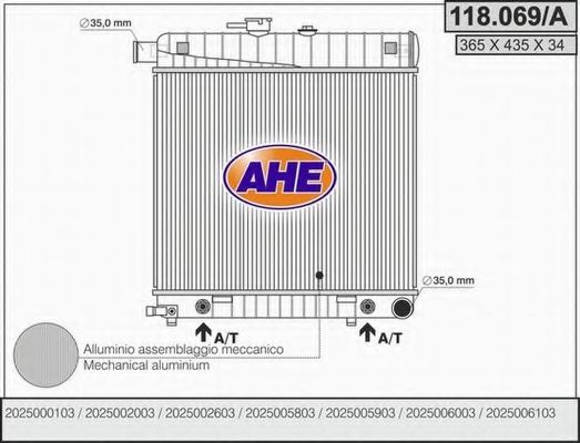 AHE 118069A Радиатор охлаждения двигателя AHE для MERCEDES-BENZ