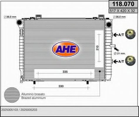AHE 118070 Радиатор охлаждения двигателя для MERCEDES-BENZ CLK