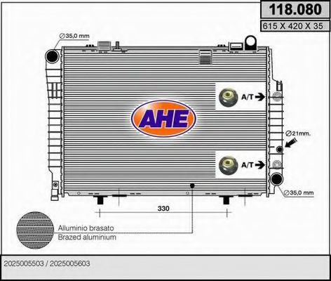 AHE 118080 Радиатор охлаждения двигателя AHE для MERCEDES-BENZ