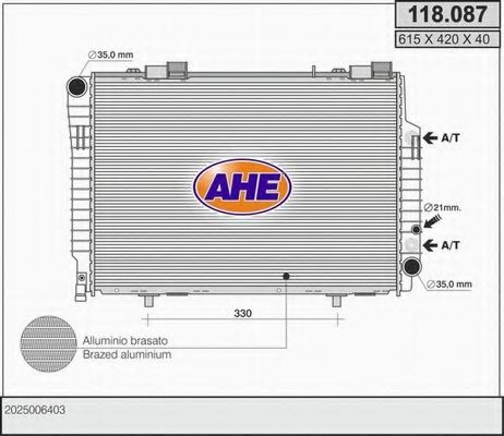 AHE 118087 Радиатор охлаждения двигателя AHE для MERCEDES-BENZ