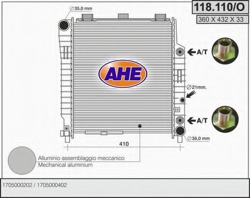 AHE 118110O Радиатор охлаждения двигателя для MERCEDES-BENZ SLK
