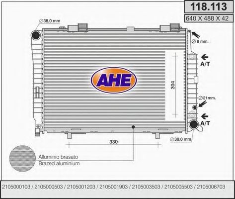 AHE 118113 Радиатор охлаждения двигателя для MERCEDES-BENZ