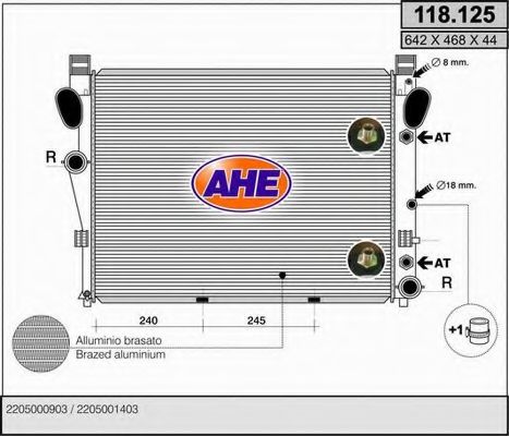 AHE 118125 Радиатор охлаждения двигателя для MERCEDES-BENZ