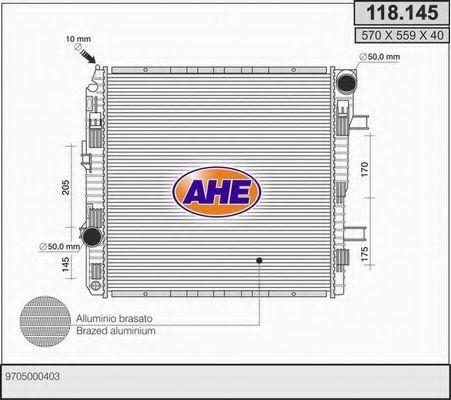 AHE 118145 Радиатор охлаждения двигателя для MERCEDES-BENZ ATEGO