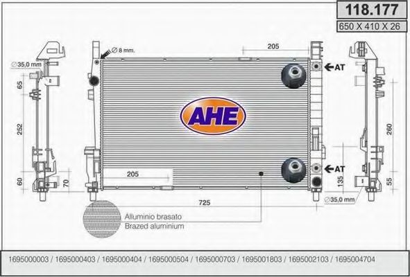 AHE 118177 Радиатор охлаждения двигателя для MERCEDES-BENZ A-CLASS