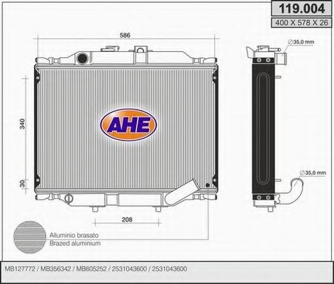 AHE 119004 Радиатор охлаждения двигателя AHE для MITSUBISHI