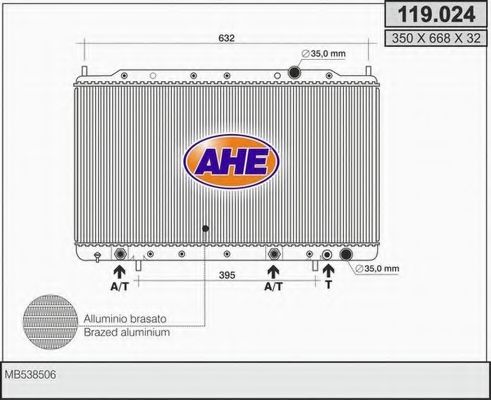 AHE 119024 Радиатор охлаждения двигателя AHE для MITSUBISHI