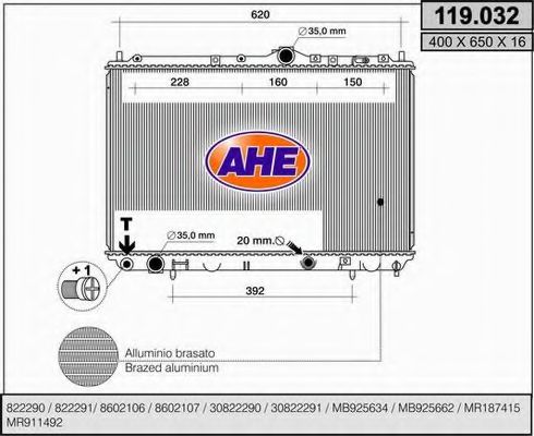 AHE 119032 Радиатор охлаждения двигателя AHE для MITSUBISHI