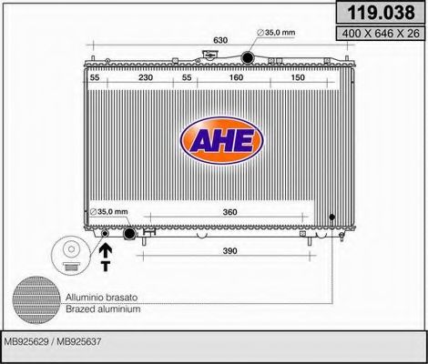 AHE 119038 Крышка радиатора AHE для MITSUBISHI