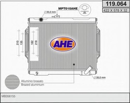 AHE 119064 Радиатор охлаждения двигателя AHE для MITSUBISHI