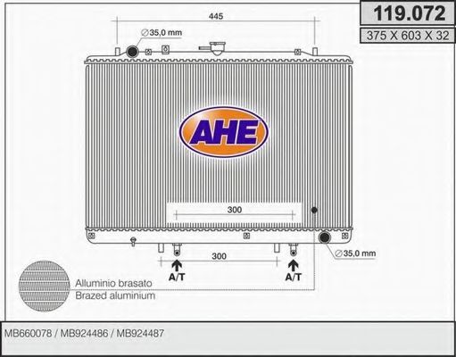 AHE 119072 Радиатор охлаждения двигателя AHE для MITSUBISHI