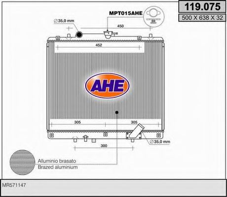 AHE 119075 Радиатор охлаждения двигателя AHE для MITSUBISHI