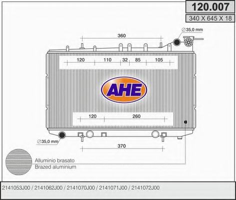 AHE 120007 Радиатор охлаждения двигателя AHE для NISSAN