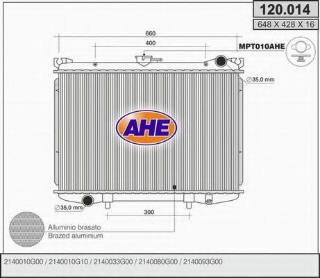 AHE 120014 Радиатор охлаждения двигателя AHE для NISSAN