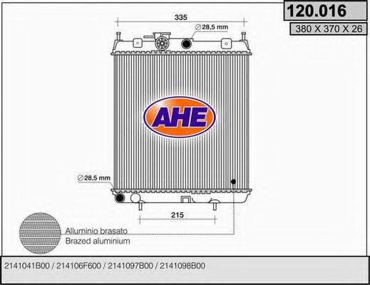 AHE 120016 Радиатор охлаждения двигателя AHE для NISSAN