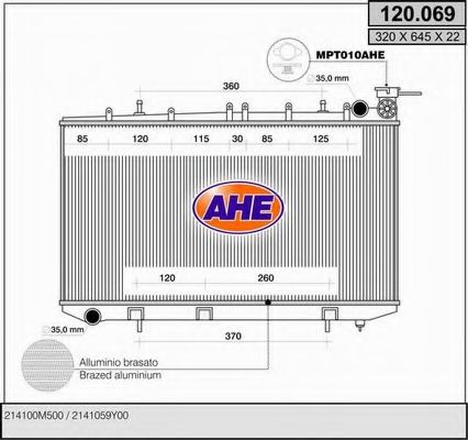 AHE 120069 Радиатор охлаждения двигателя AHE для NISSAN