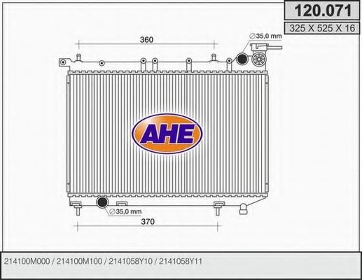 AHE 120071 Радиатор охлаждения двигателя AHE для NISSAN