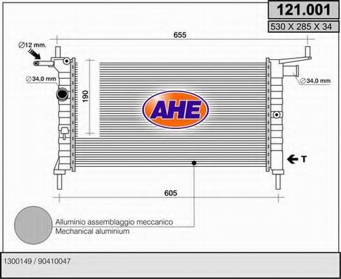 AHE 121001 Радиатор охлаждения двигателя AHE для OPEL