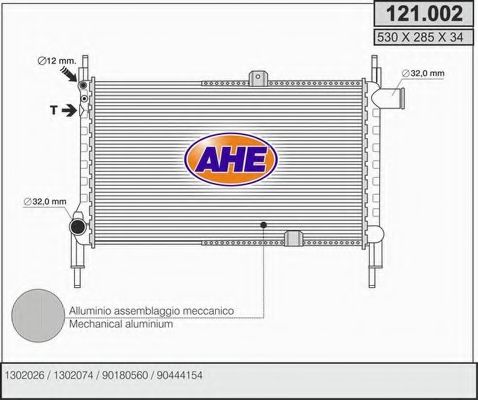AHE 121002 Радиатор охлаждения двигателя AHE для OPEL
