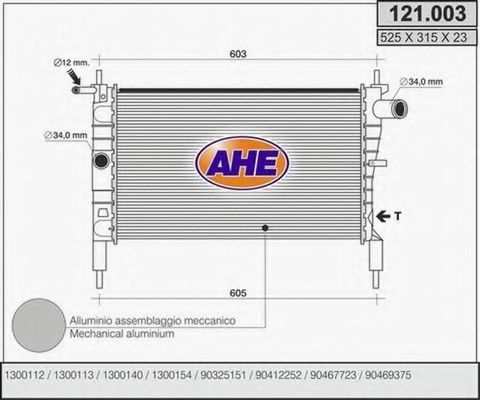 AHE 121003 Радиатор охлаждения двигателя AHE для OPEL