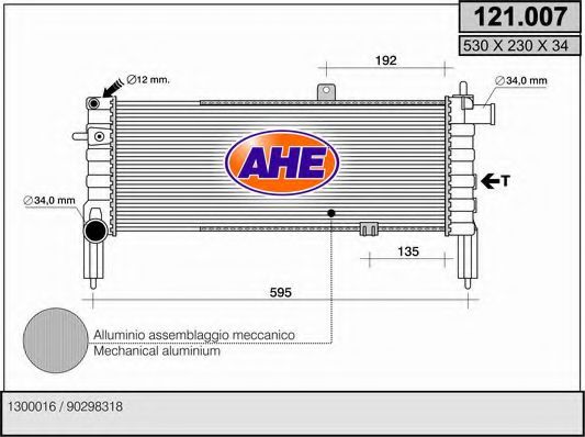 AHE 121007 Радиатор охлаждения двигателя AHE для OPEL