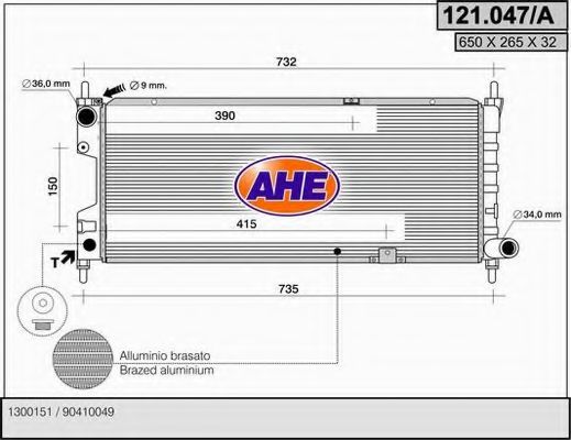 AHE 121047A Радиатор охлаждения двигателя для OPEL COMBO