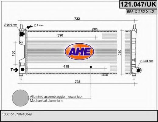 AHE 121047UK Радиатор охлаждения двигателя для OPEL COMBO