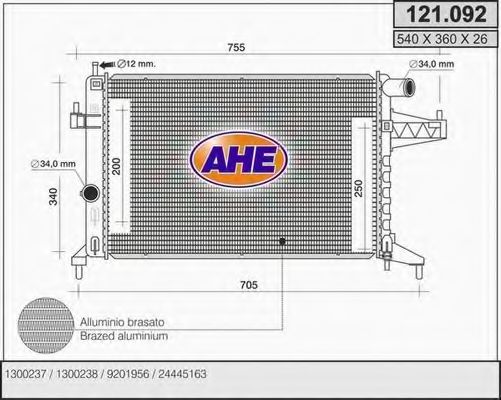 AHE 121092 Радиатор охлаждения двигателя для OPEL COMBO