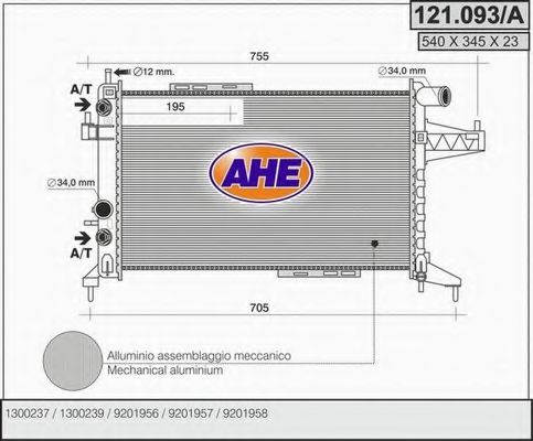 AHE 121093A Радиатор охлаждения двигателя для OPEL TIGRA