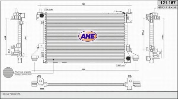 AHE 121167 Радиатор охлаждения двигателя для CHEVROLET