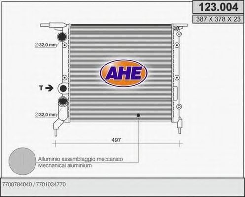 AHE 123004 Радиатор охлаждения двигателя для RENAULT 19