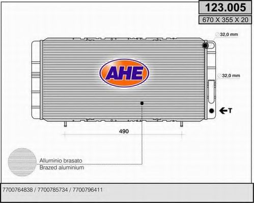 AHE 123005 Радиатор охлаждения двигателя AHE для RENAULT