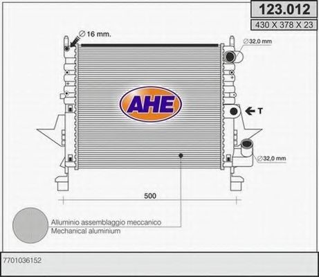 AHE 123012 Радиатор охлаждения двигателя AHE для RENAULT