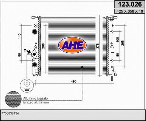 AHE 123026 Радиатор охлаждения двигателя AHE для DACIA