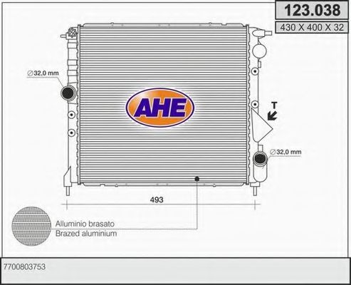 AHE 123038 Радиатор охлаждения двигателя AHE для RENAULT