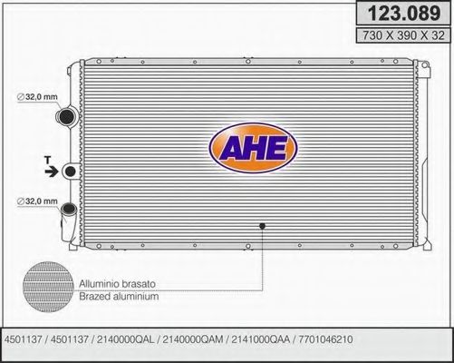 AHE 123089 Радиатор охлаждения двигателя для OPEL MOVANO