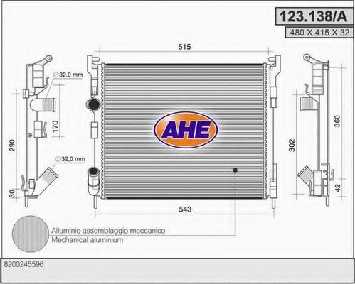 AHE 123138A Радиатор охлаждения двигателя для RENAULT