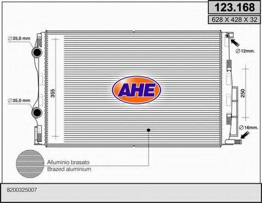 AHE 123168 Радиатор охлаждения двигателя для RENAULT GRAND SCENIC