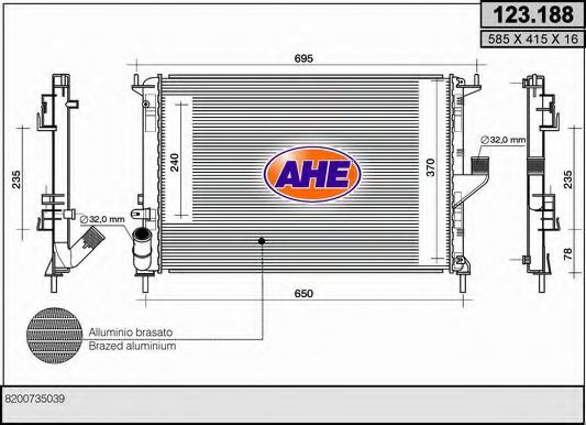 AHE 123188 Радиатор охлаждения двигателя AHE для DACIA