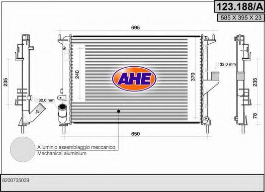 AHE 123188A Радиатор охлаждения двигателя AHE для DACIA