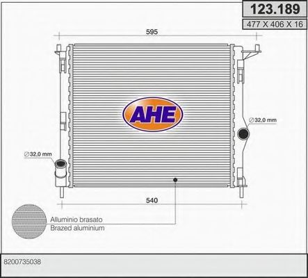 AHE 123189 Радиатор охлаждения двигателя для DACIA