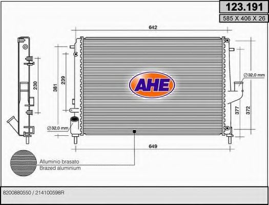 AHE 123191 Радиатор охлаждения двигателя AHE для DACIA