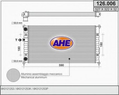 AHE 126006 Радиатор охлаждения двигателя для VOLKSWAGEN