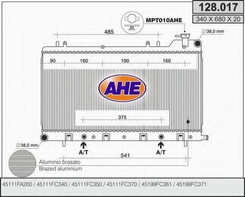 AHE 128017 Радиатор охлаждения двигателя для SUBARU IMPREZA