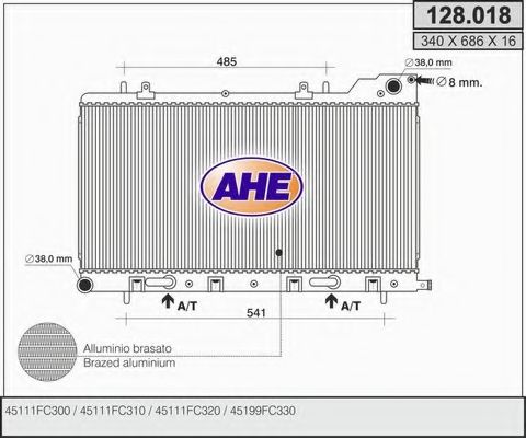 AHE 128018 Радиатор охлаждения двигателя для SUBARU