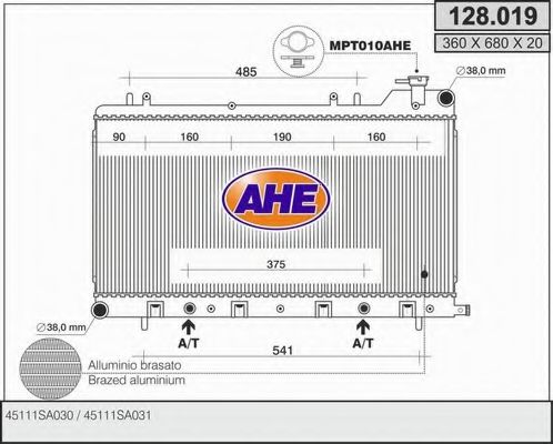 AHE 128019 Радиатор охлаждения двигателя для SUBARU FORESTER